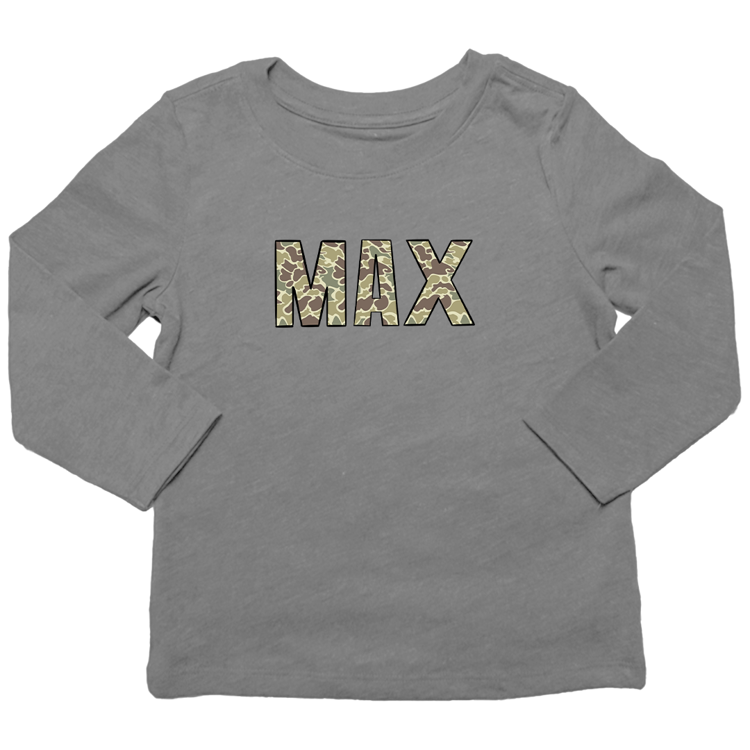 Personalized Camo Name Kids Long Sleeve Tee