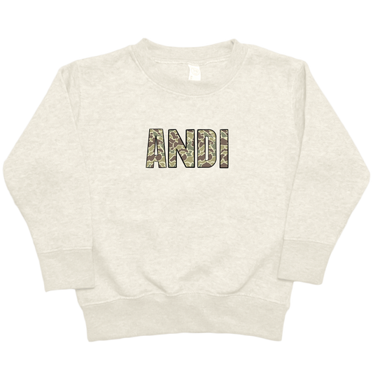 Personalized Camo Name Toddler Crew Neck Sweatshirt