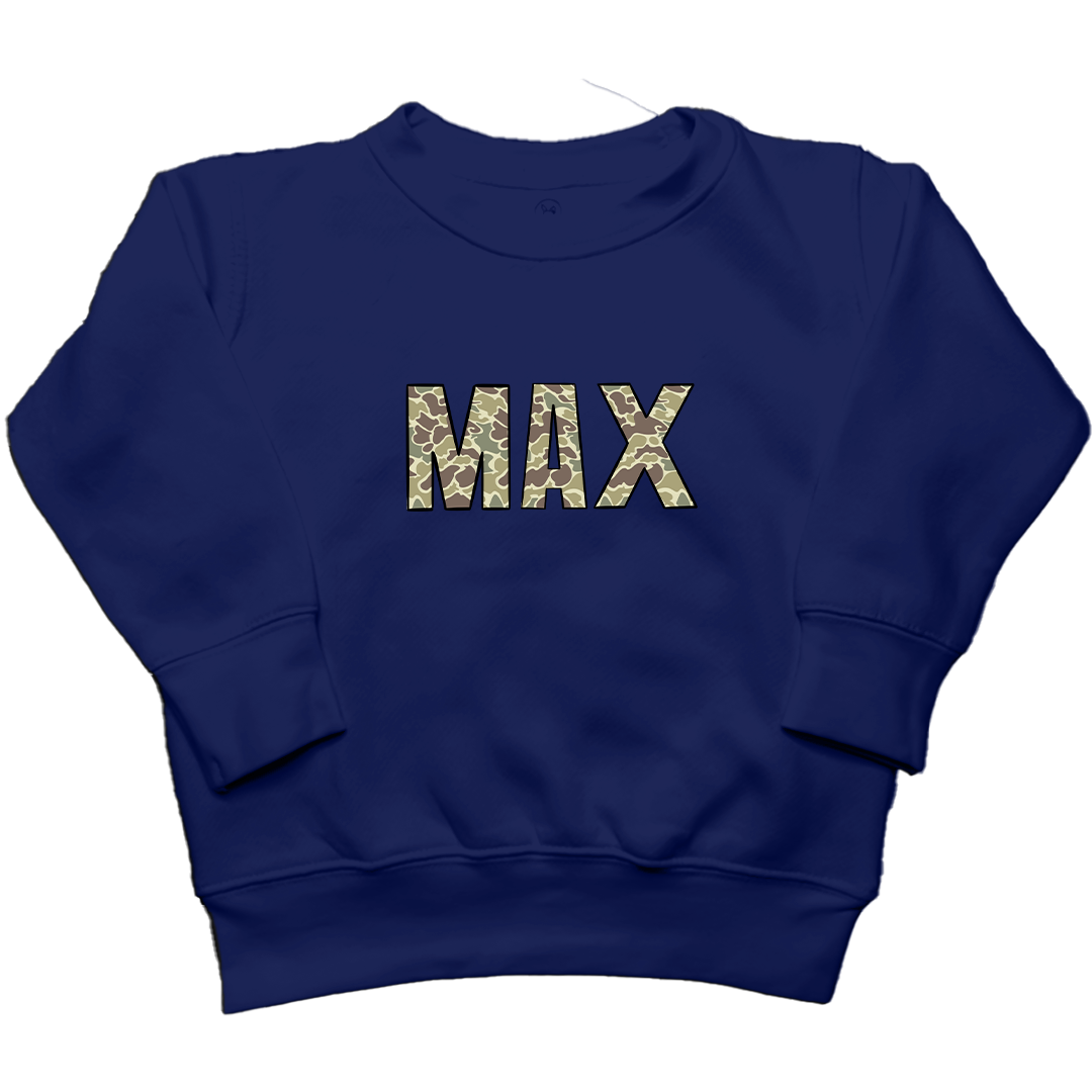 Personalized Camo Name Kids Crew Neck