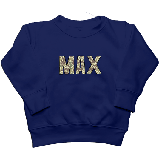 Personalized Camo Name Kids Crew Neck