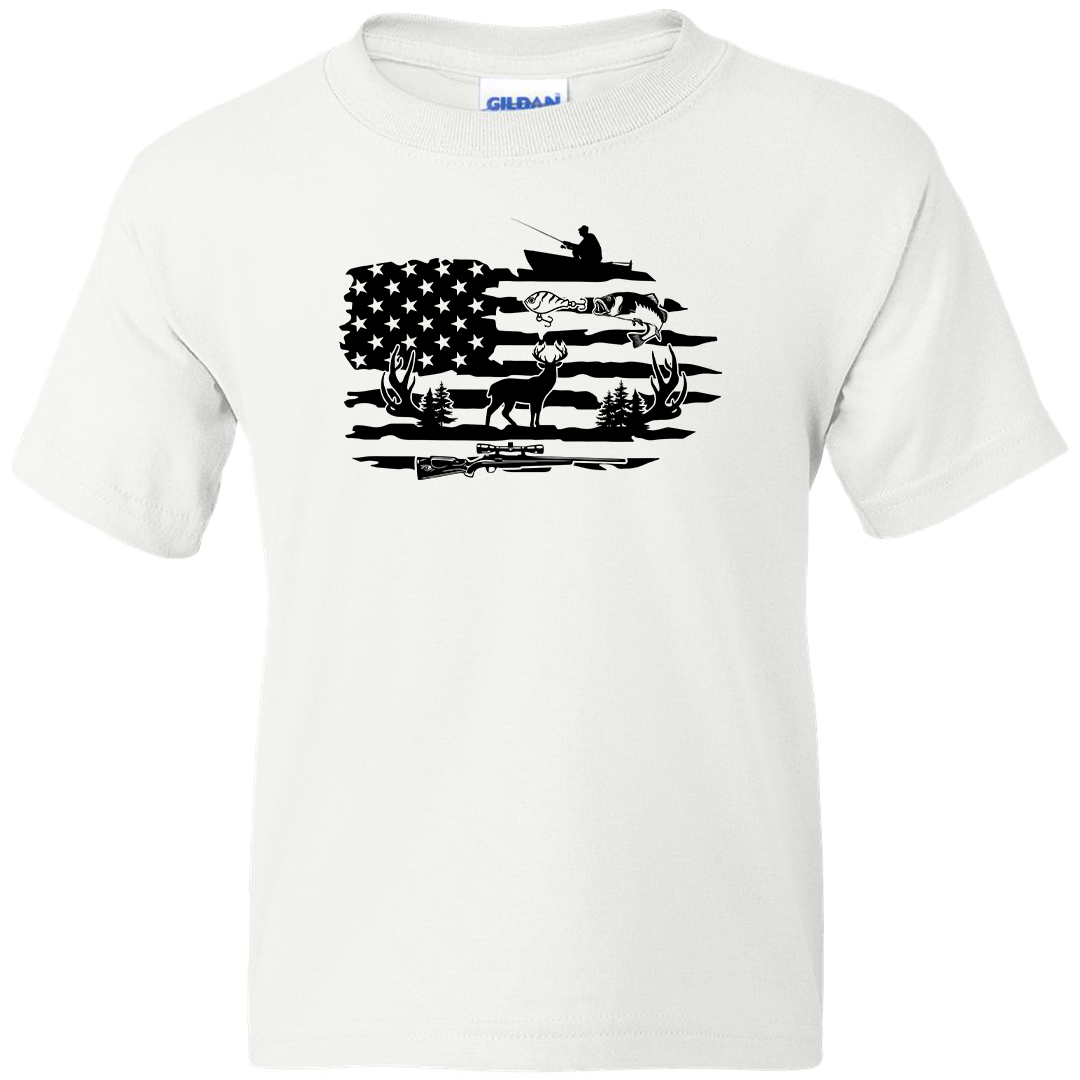 Fishing and Hunting Flag Adult Tee