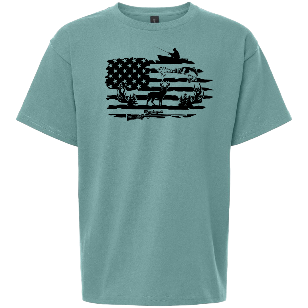 Fishing and Hunting Flag Adult Tee