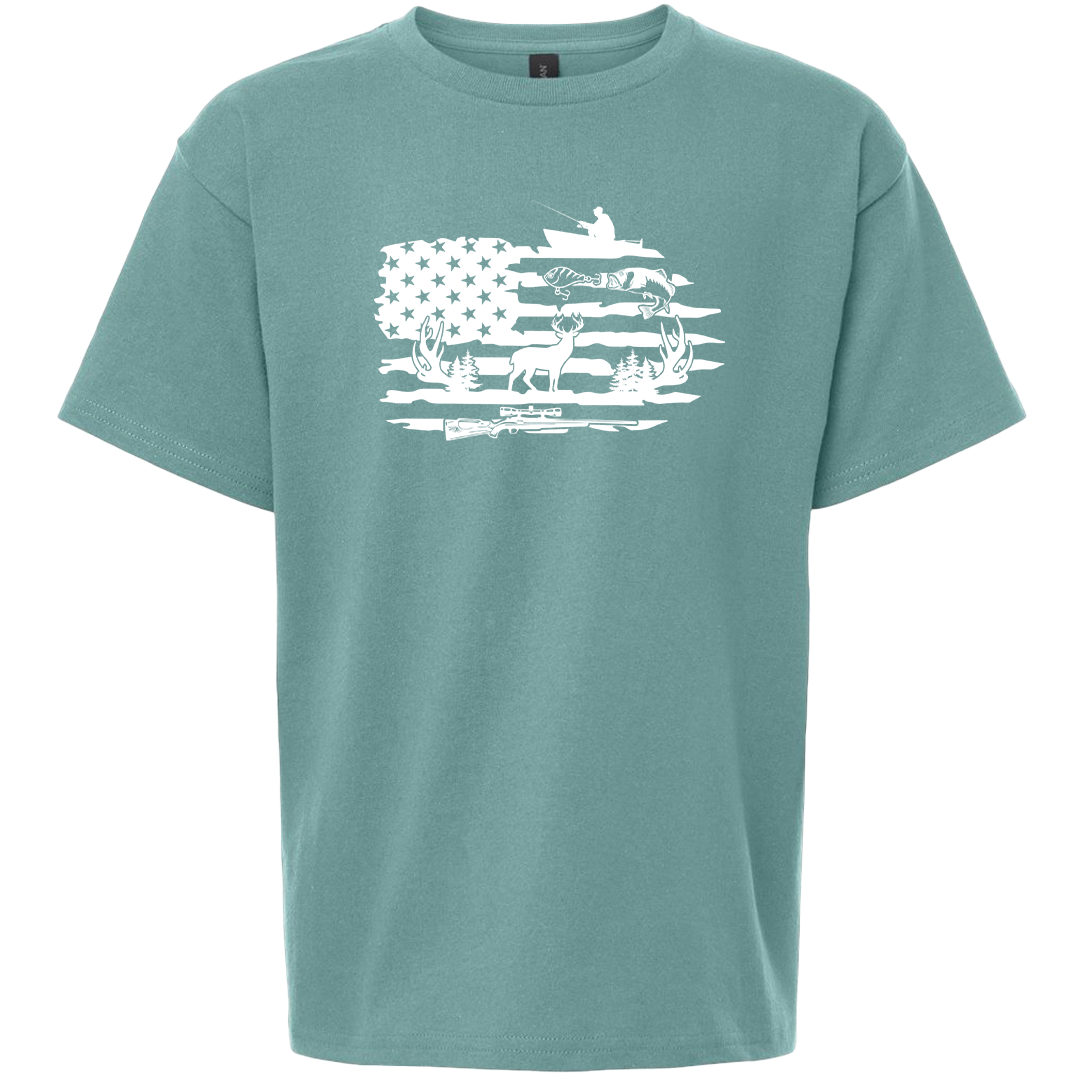 Fishing and Hunting Flag Adult Tee