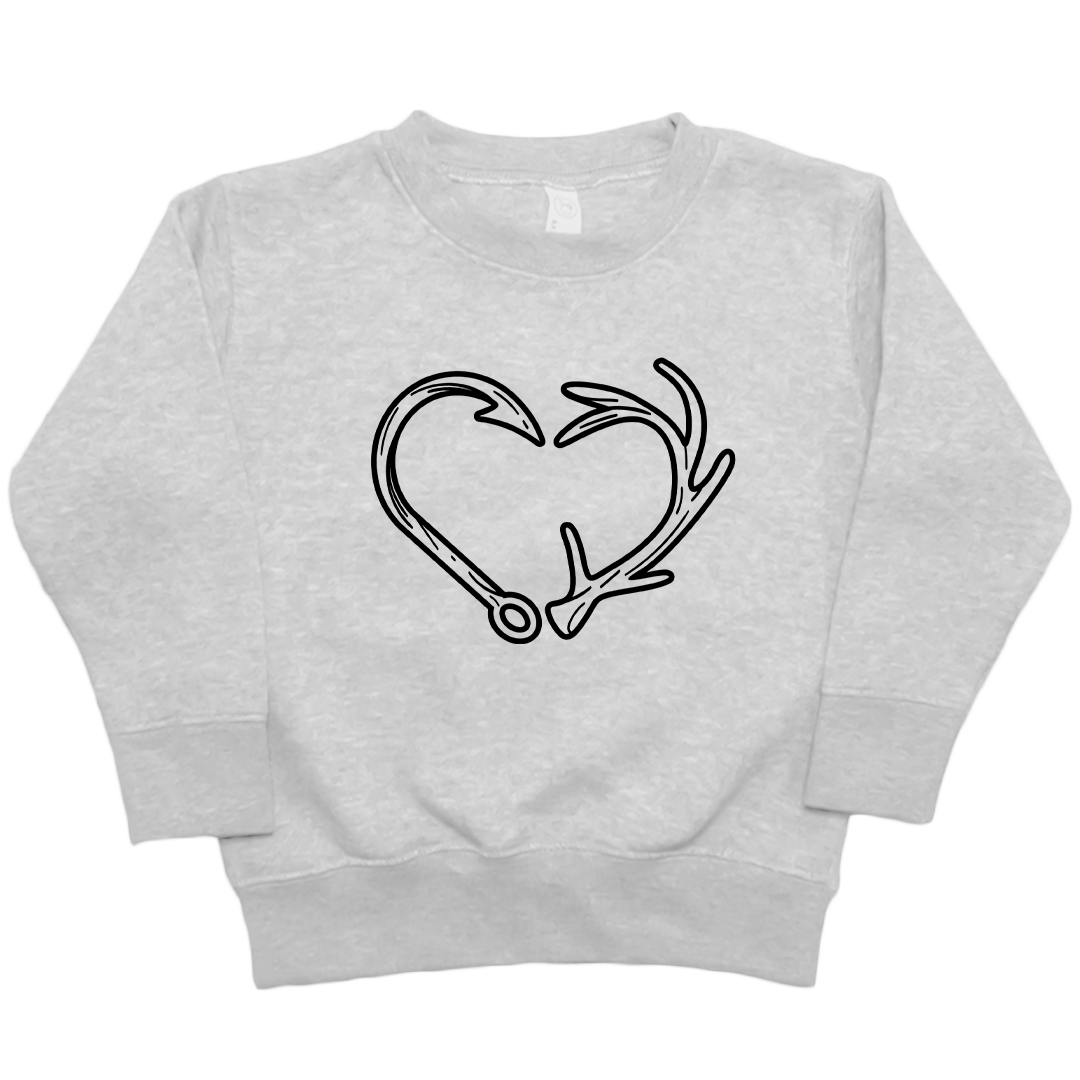 Hook Antler Heart Kids Crew Neck Sweatshirt