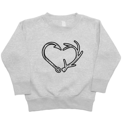 Hook Antler Heart Kids Crew Neck Sweatshirt