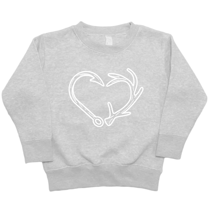 Hook Antler Heart Kids Crew Neck Sweatshirt