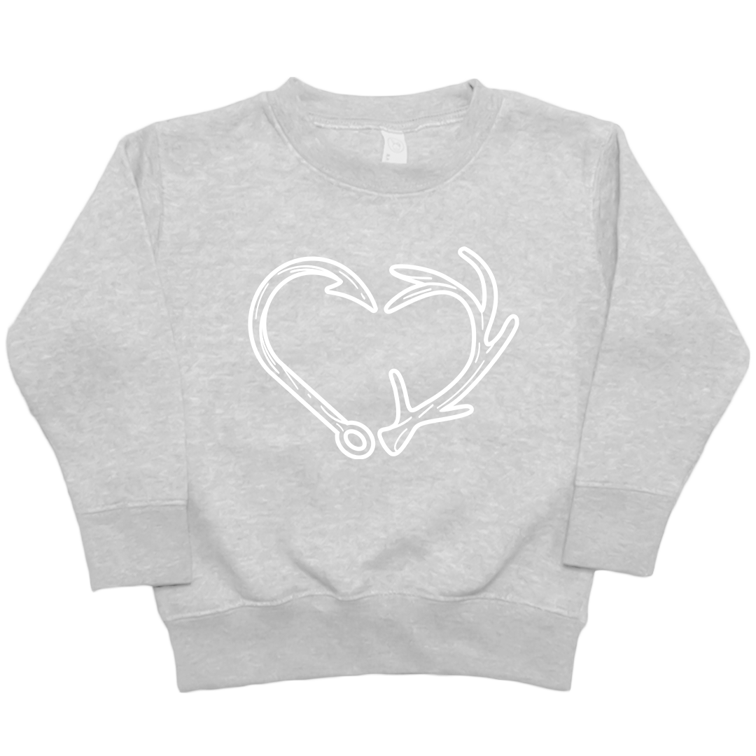 Hook Antler Heart Kids Crew Neck Sweatshirt