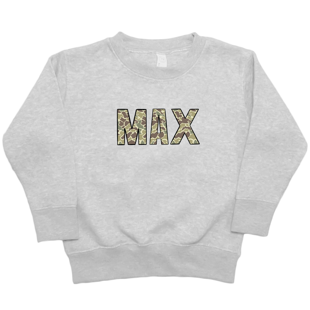 Personalized Camo Name Kids Crew Neck