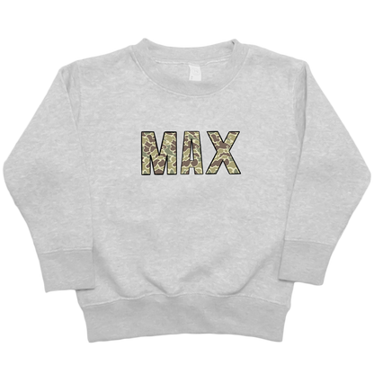 Personalized Camo Name Kids Crew Neck