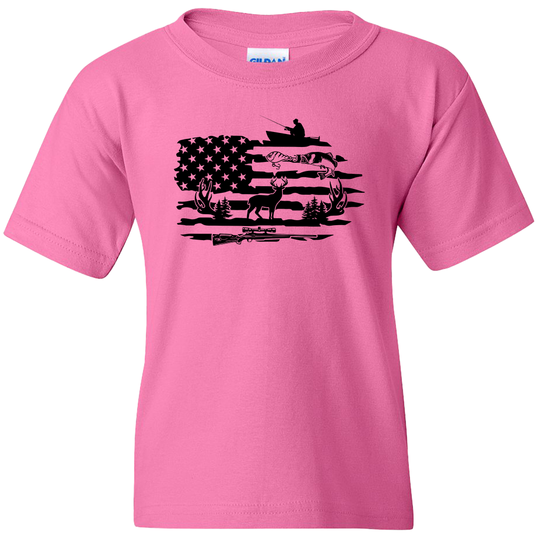 Fishing and Hunting Flag Adult Tee