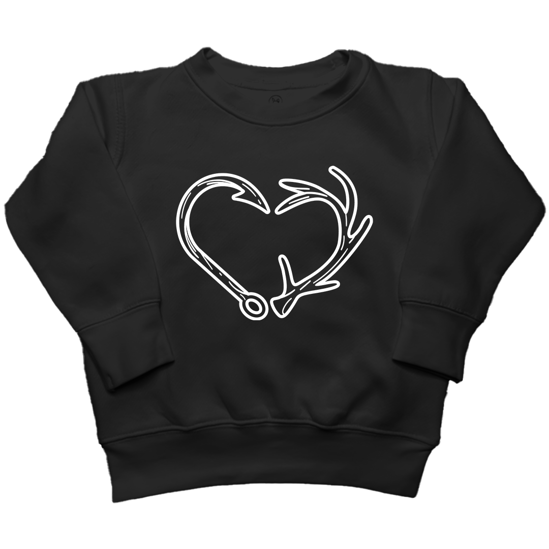 Hook Antler Heart Kids Crew Neck Sweatshirt