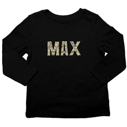 Personalized Camo Name Kids Long Sleeve Tee