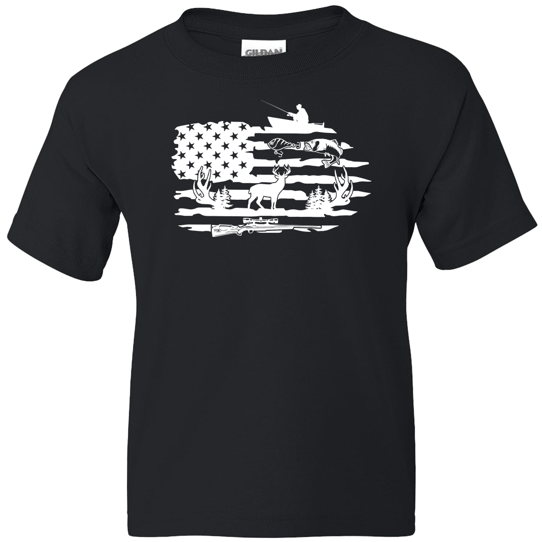 Fishing and Hunting Flag Adult Tee