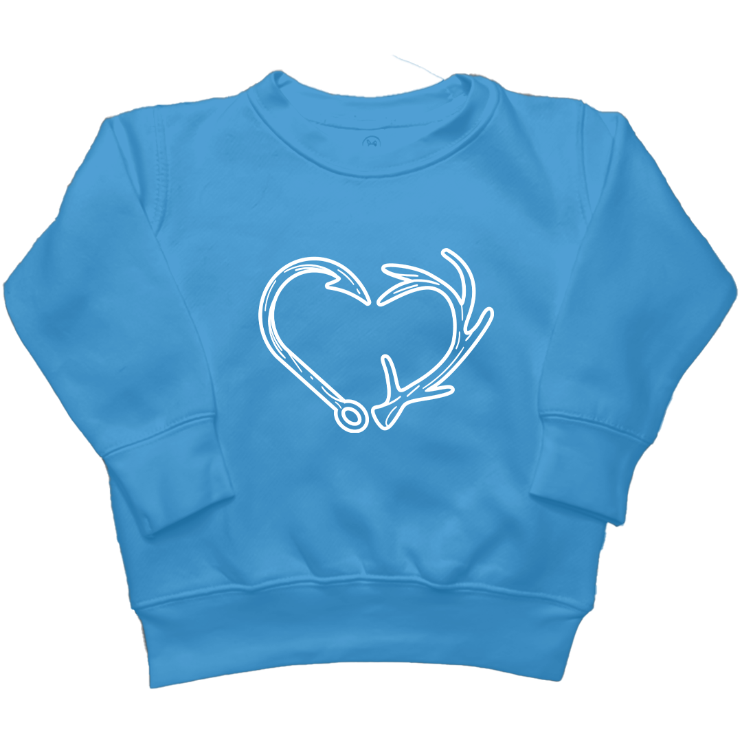 Hook Antler Heart Kids Crew Neck Sweatshirt