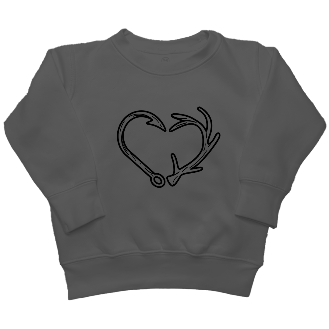 Hook Antler Heart Kids Crew Neck Sweatshirt