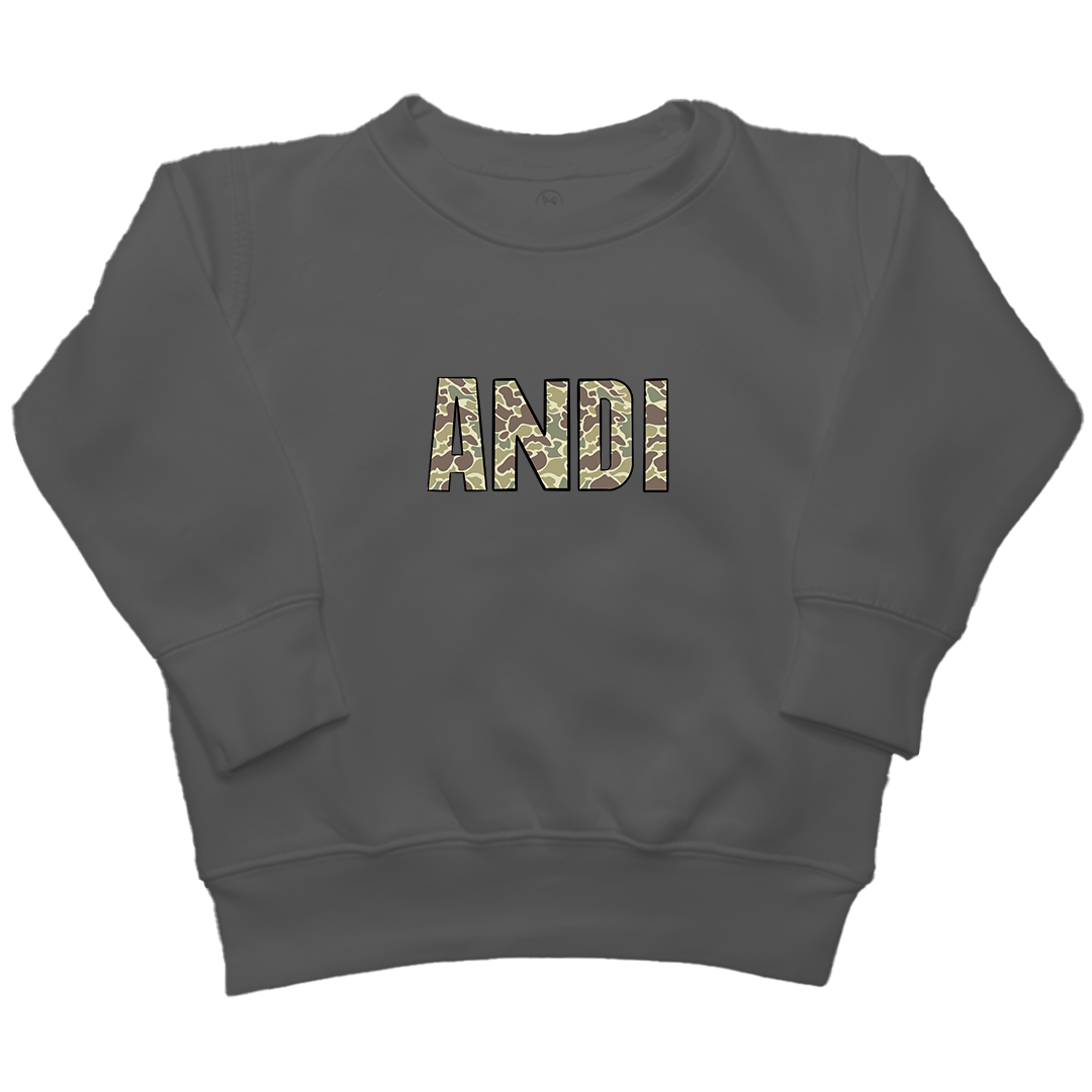 Personalized Camo Name Kids Crew Neck