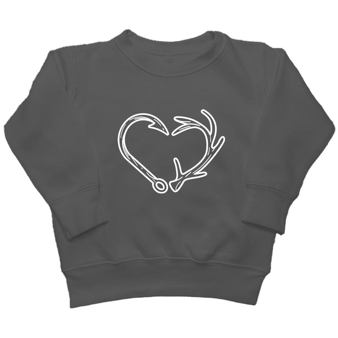 Hook Antler Heart Kids Crew Neck Sweatshirt