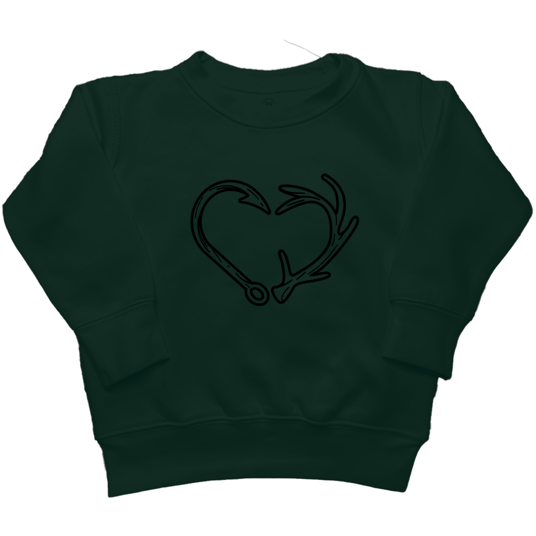 Hook Antler Heart Kids Crew Neck Sweatshirt