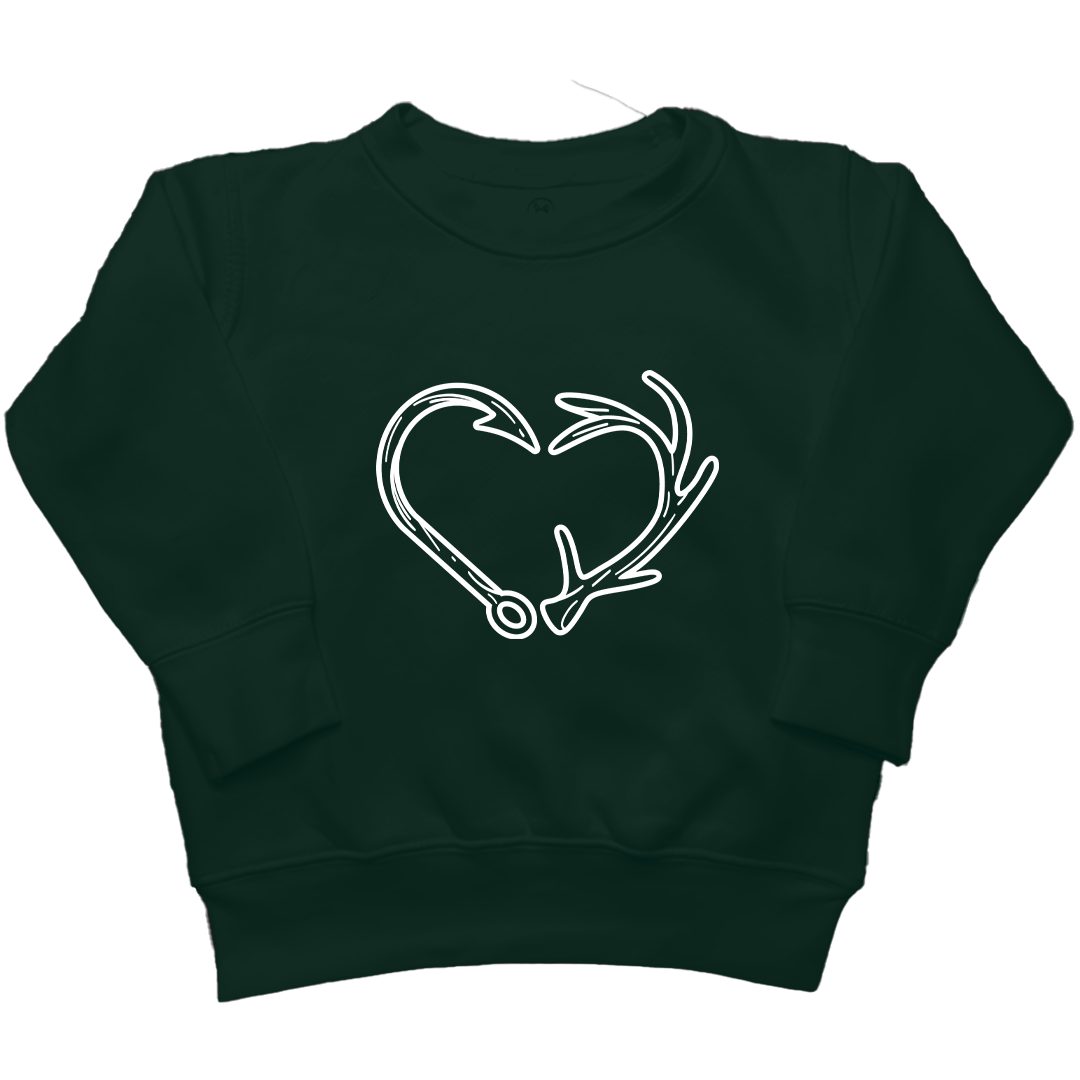 Hook Antler Heart Kids Crew Neck Sweatshirt