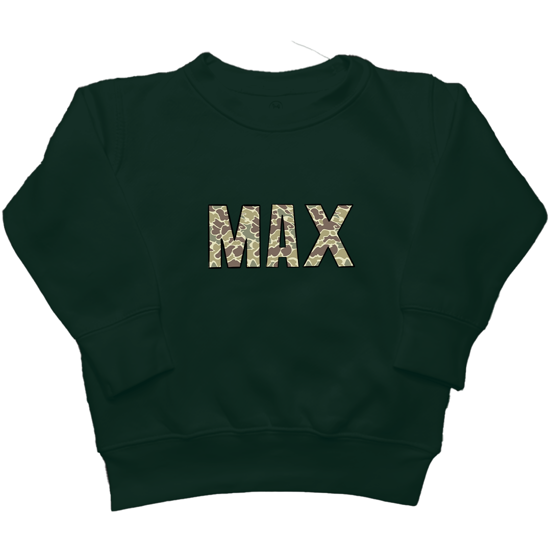 Personalized Camo Name Kids Crew Neck