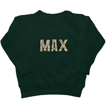 Personalized Camo Name Kids Crew Neck