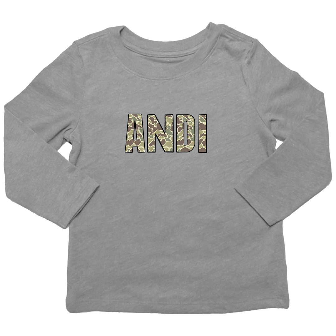 Personalized Camo Name Kids Long Sleeve Tee