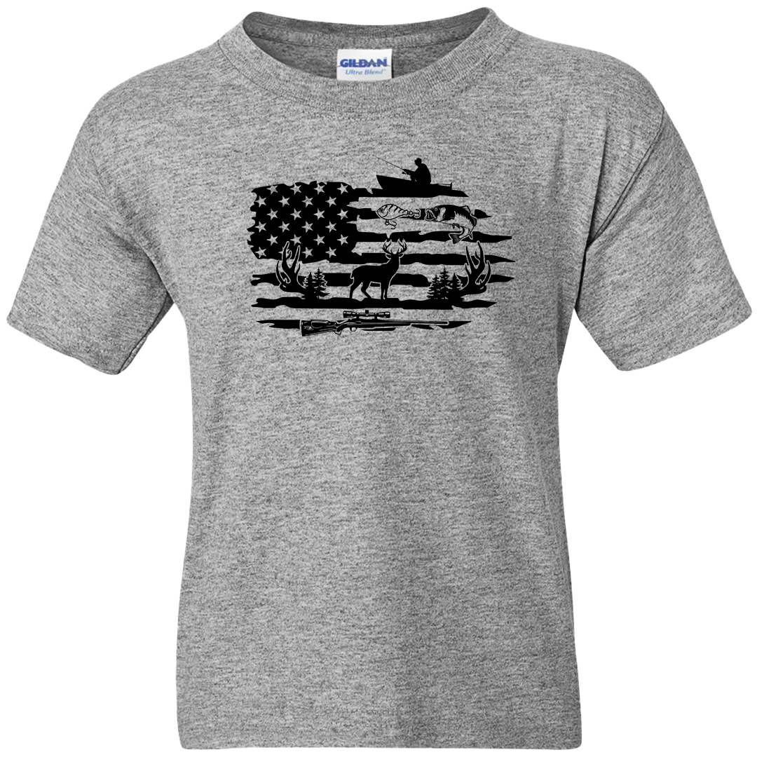 Fishing and Hunting Flag Adult Tee