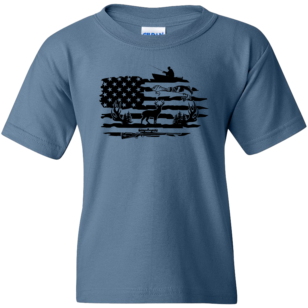 Fishing and Hunting Flag Adult Tee