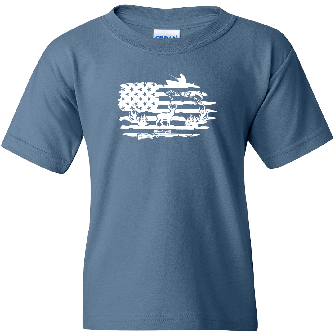 Fishing and Hunting Flag Adult Tee