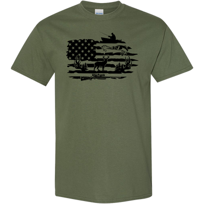 Fishing and Hunting Flag Adult Tee
