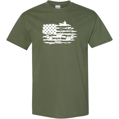 Fishing and Hunting Flag Adult Tee