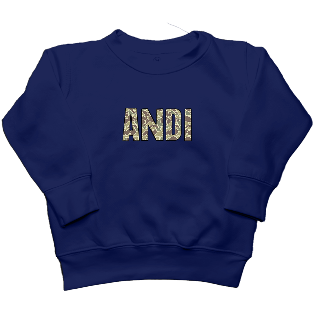 Personalized Camo Name Kids Crew Neck