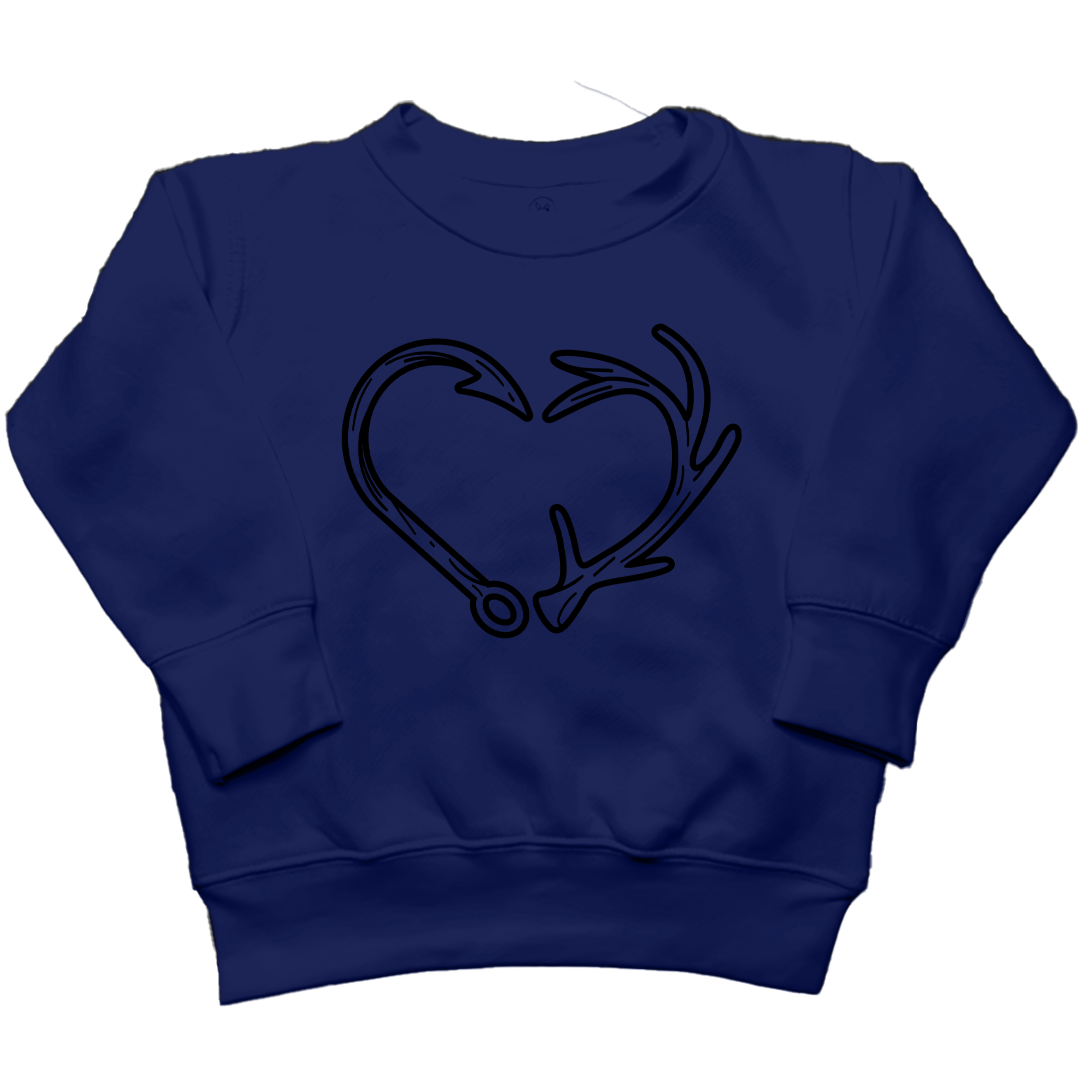 Hook Antler Heart Kids Crew Neck Sweatshirt