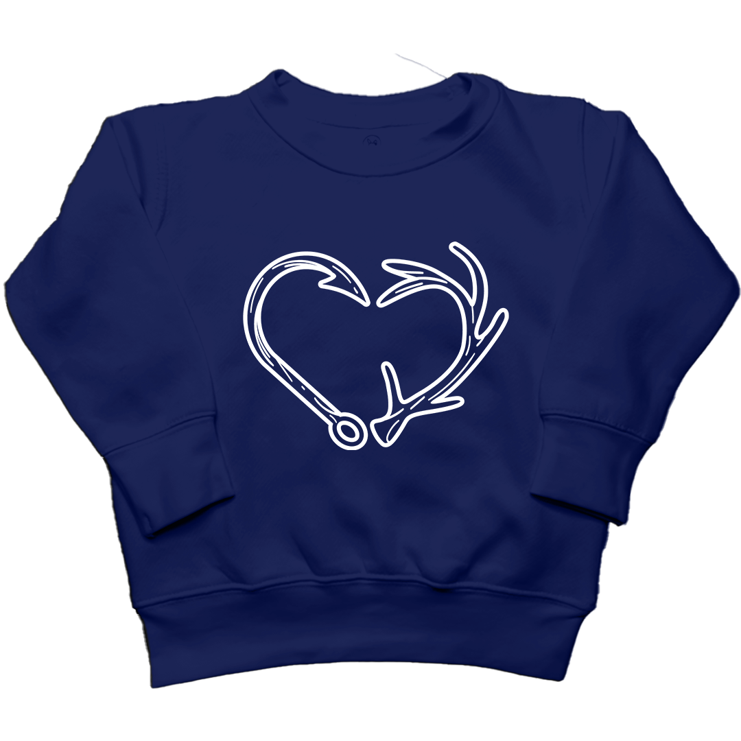 Hook Antler Heart Kids Crew Neck Sweatshirt