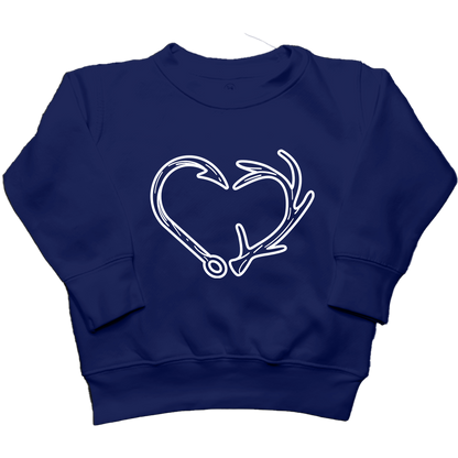 Hook Antler Heart Kids Crew Neck Sweatshirt