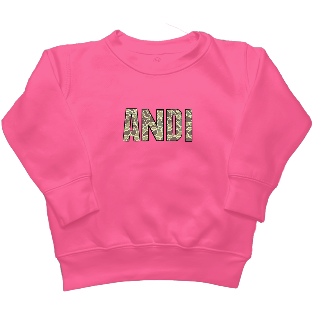 Personalized Camo Name Kids Crew Neck