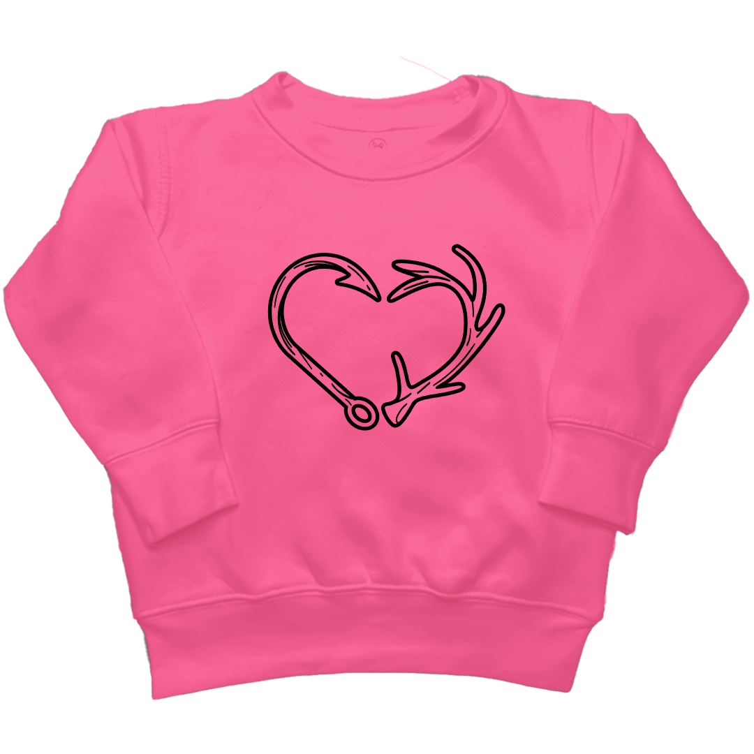 Hook Antler Heart Kids Crew Neck Sweatshirt