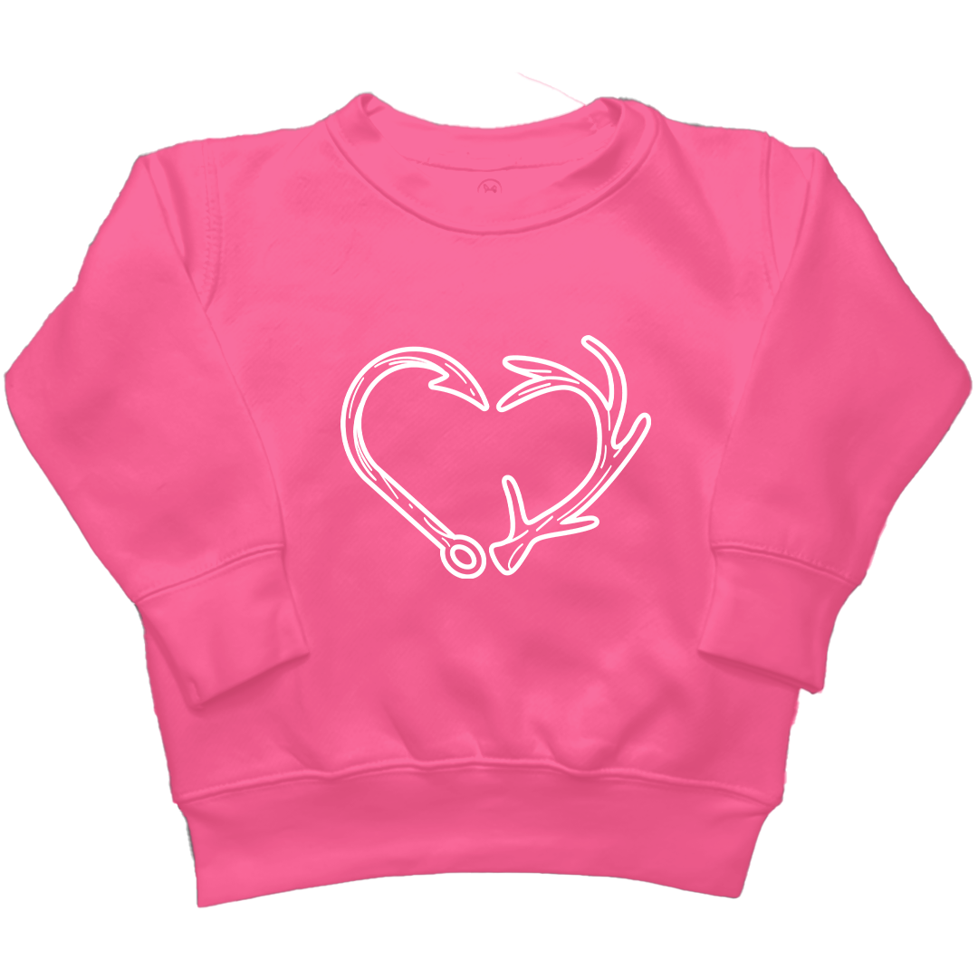 Hook Antler Heart Kids Crew Neck Sweatshirt