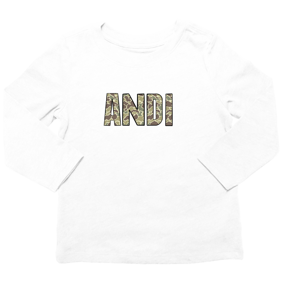 Personalized Camo Name Kids Long Sleeve Tee