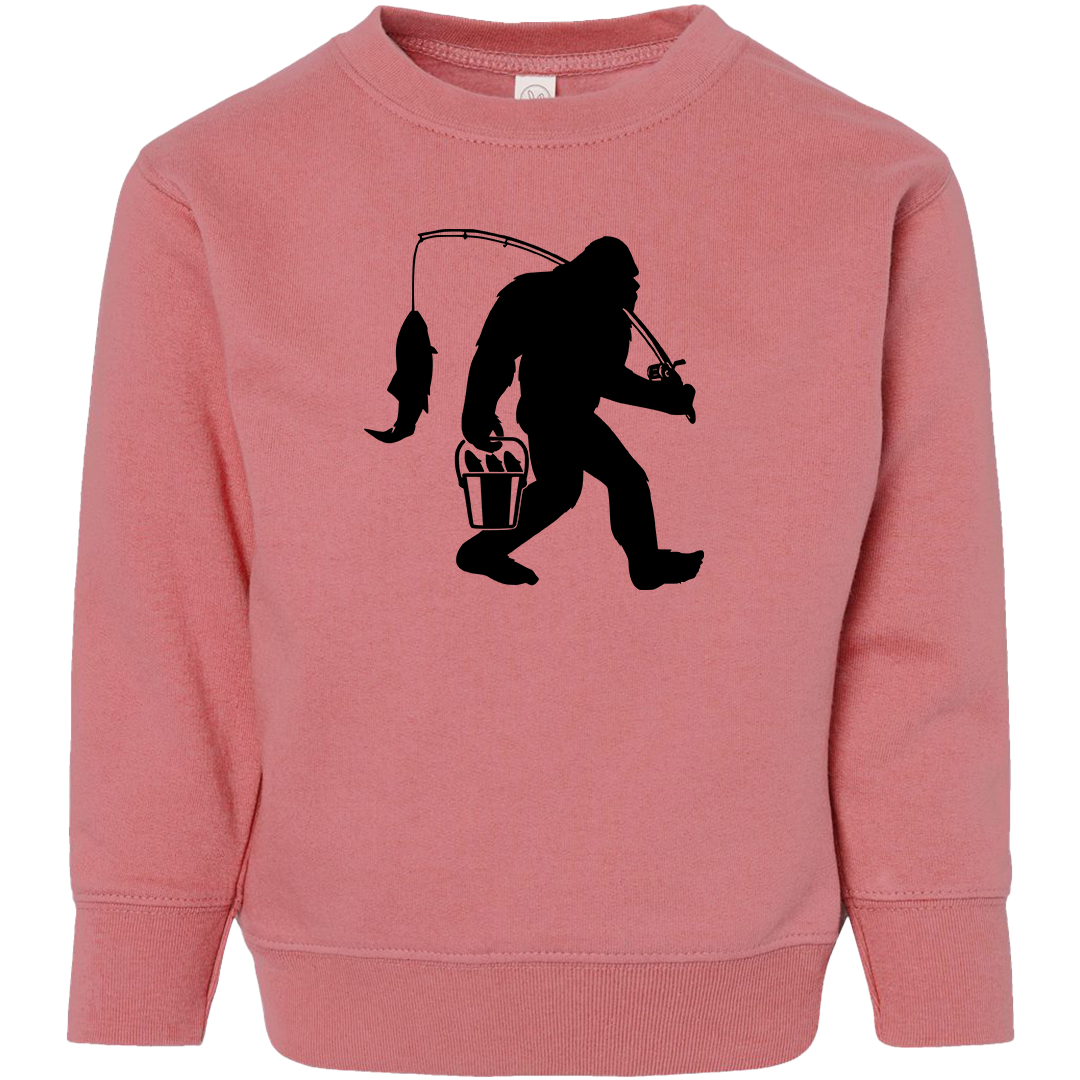 Fishing Sasquatch Toddler Crew Neck Sweatshirt