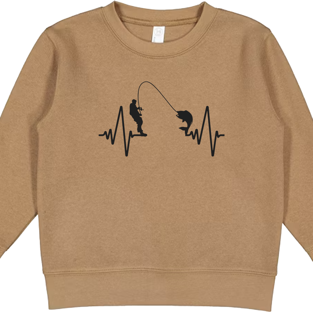 Fishing Heartbeat Kids Crew Neck Sweatshirt