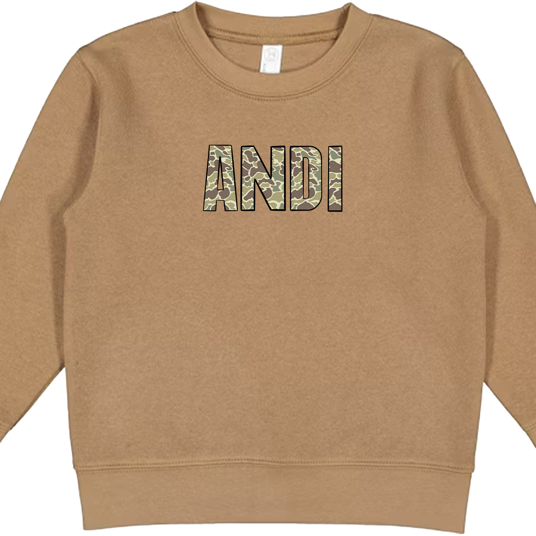 Personalized Camo Name Toddler Crew Neck Sweatshirt