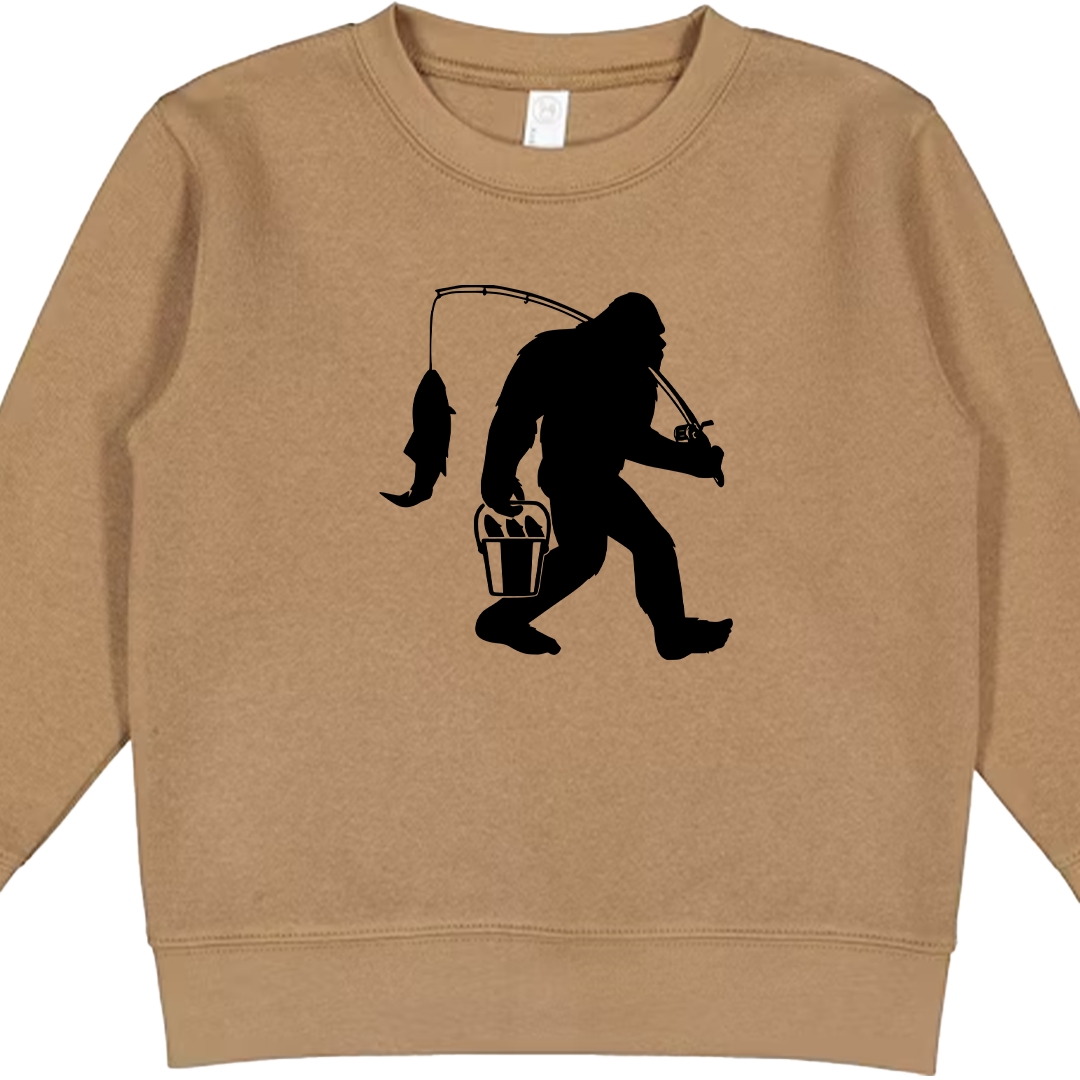 Fishing Sasquatch Toddler Crew Neck Sweatshirt