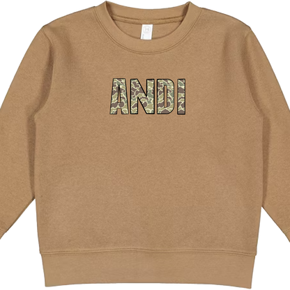 Personalized Camo Name Kids Crew Neck