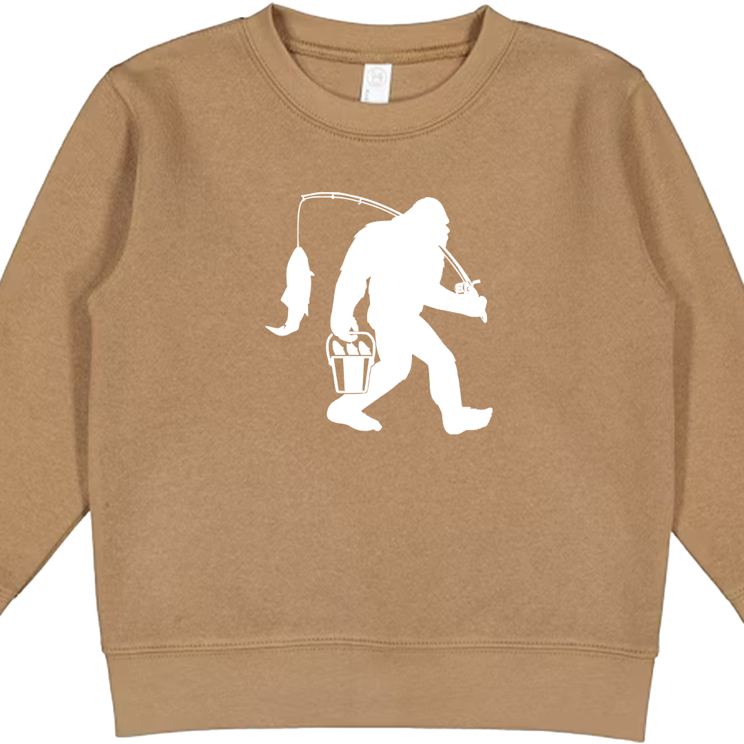 Fishing Sasquatch Kids Crew Neck Sweatshirt