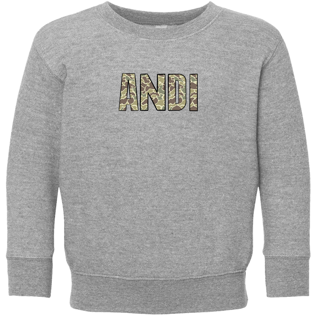 Personalized Camo Name Kids Crew Neck