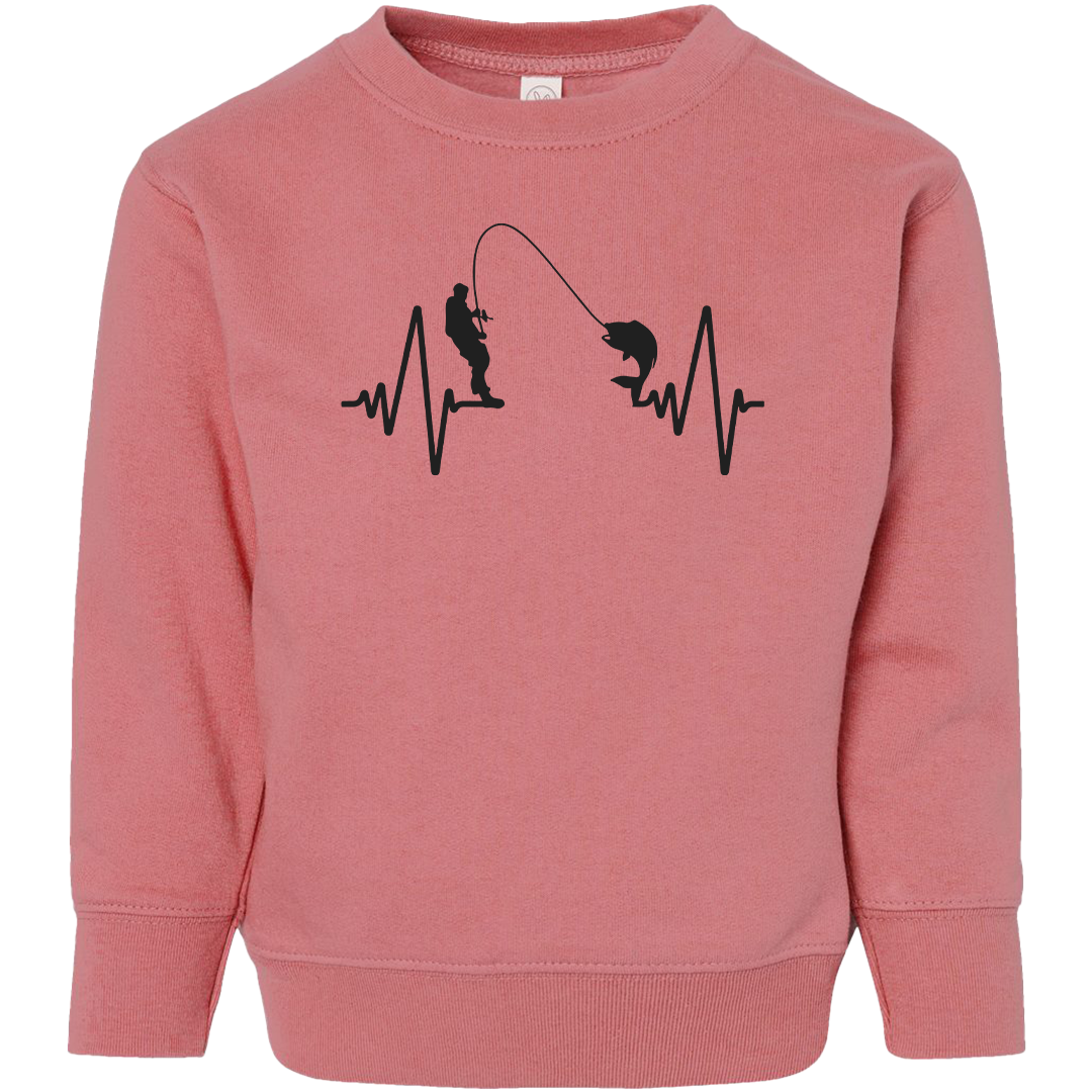 Fishing Heartbeat Kids Crew Neck Sweatshirt