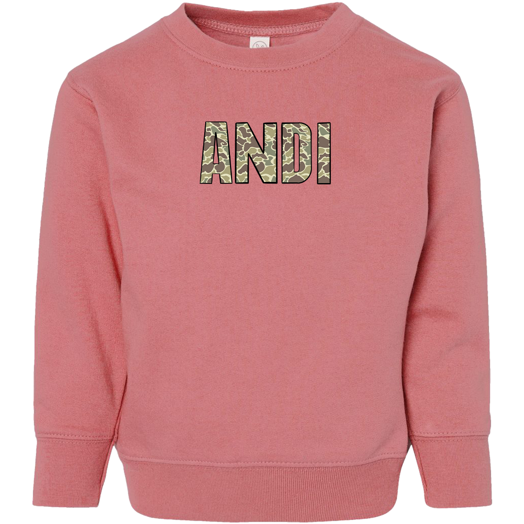 Personalized Camo Name Kids Crew Neck