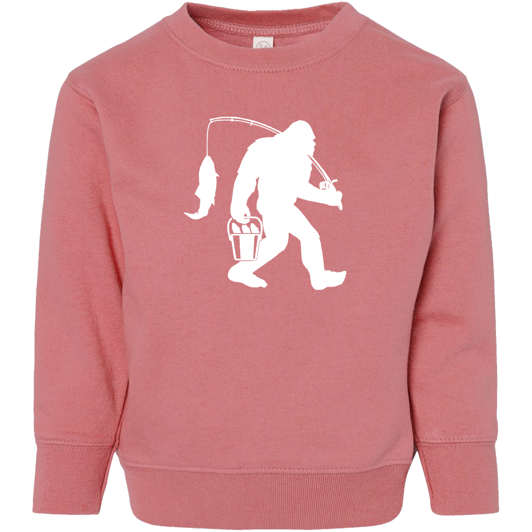 Fishing Sasquatch Kids Crew Neck Sweatshirt