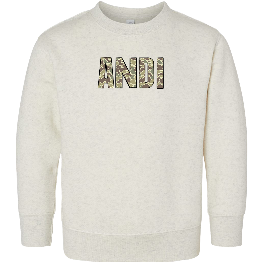 Personalized Camo Name Kids Crew Neck